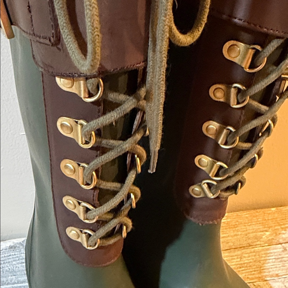 Tory Burch Olive and Chocolate Lace-Up Boots - Picture 9 of 11